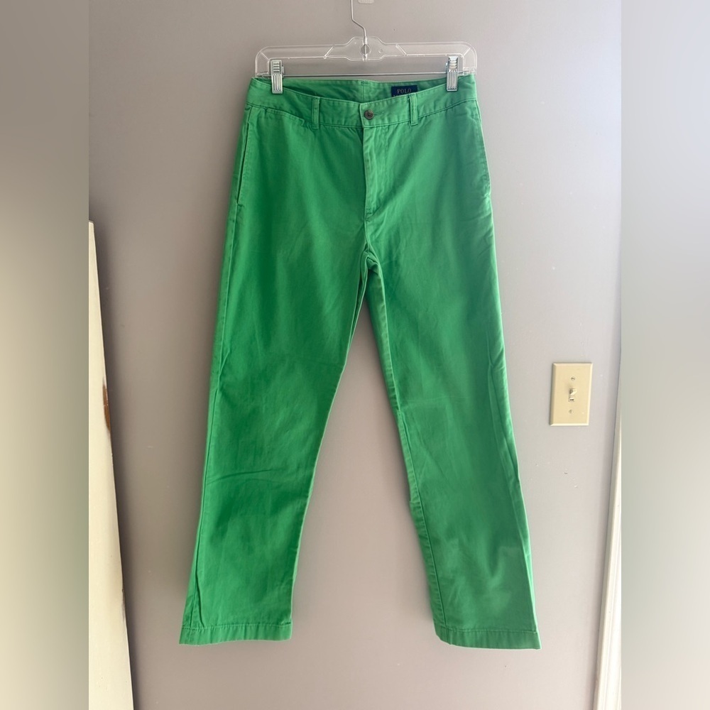Polo Ralph Lauren Boys Green Chino Pants SZ 18 Straight Leg Pockets Cotton